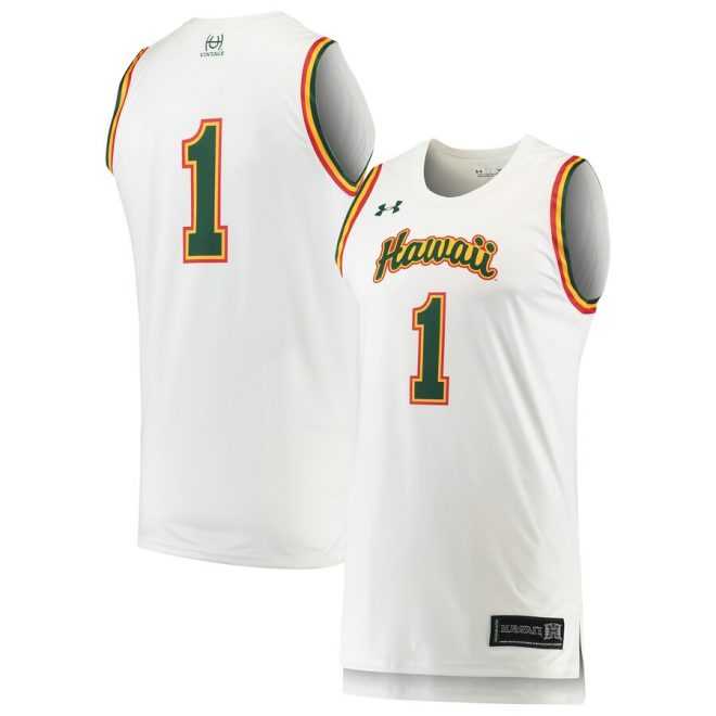 #1 Hawaii Warriors Under Armour Replica Basketball Jersey - White