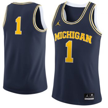 #1 Michigan Wolverines Jordan Brand Replica Basketball Jersey - Navy