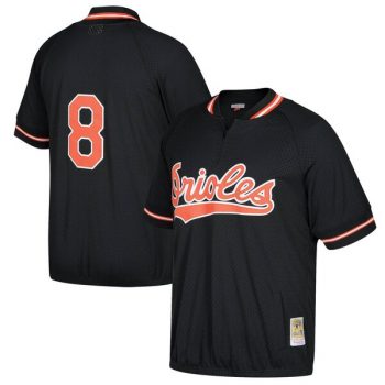 Cal Ripken Jr. Baltimore Orioles Mitchell & Ness Cooperstown Collection Mesh Batting Practice Quarter-Zip Jersey - Black