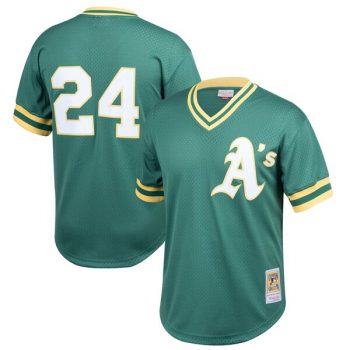 Rickey Henderson Oakland Athletics Mitchell & Ness Youth Cooperstown Collection Mesh Batting Practice Jersey – Green